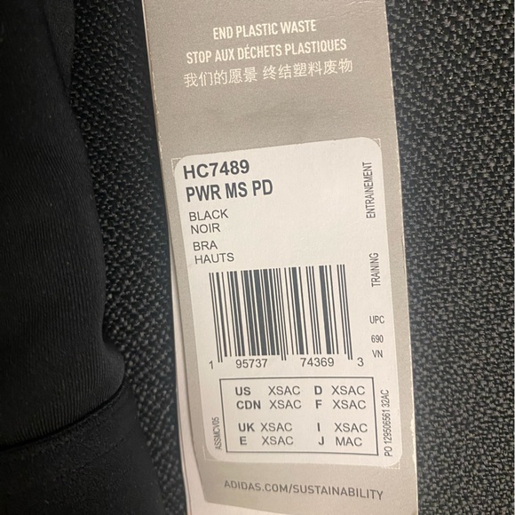 Adidas NWT Black Sports Bra Racerback Power React Med Support HC7489 $50 - Picture 6 of 9